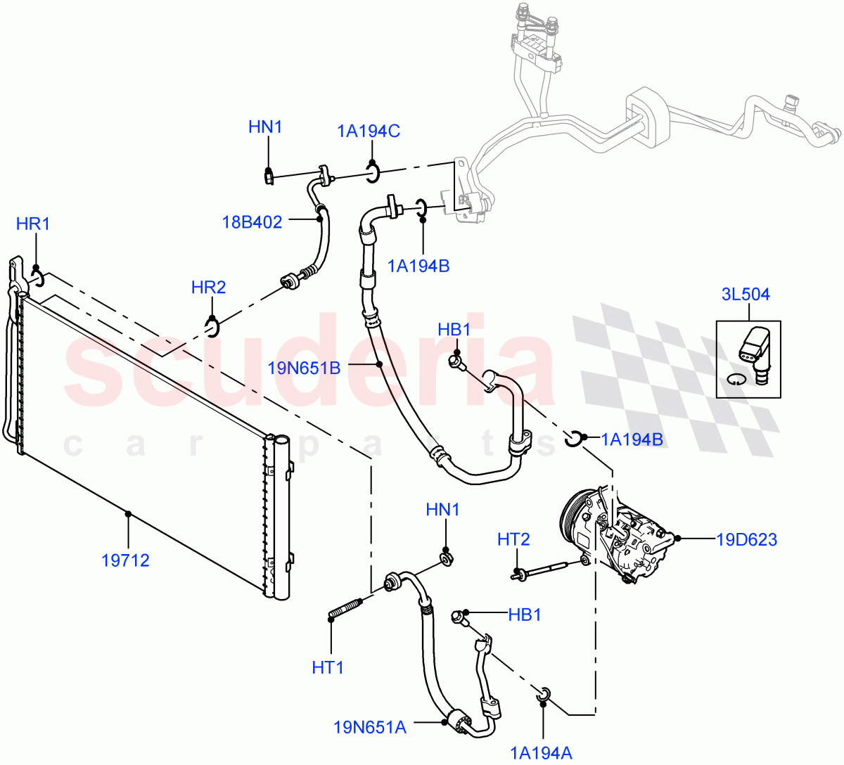 Air Conditioning Condensr/Compressr(Itatiaia (Brazil),Less Electric Engine Battery,Electric Engine Battery-MHEV) of Land Rover Land Rover Range Rover Evoque (2019+) [2.0 Turbo Petrol AJ200P]