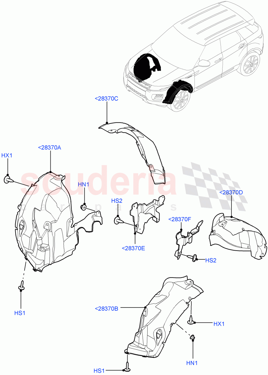 Front Panels, Aprons & Side Members(Wheelhouse)(Halewood (UK)) of Land Rover Land Rover Range Rover Evoque (2012-2018) [2.2 Single Turbo Diesel]