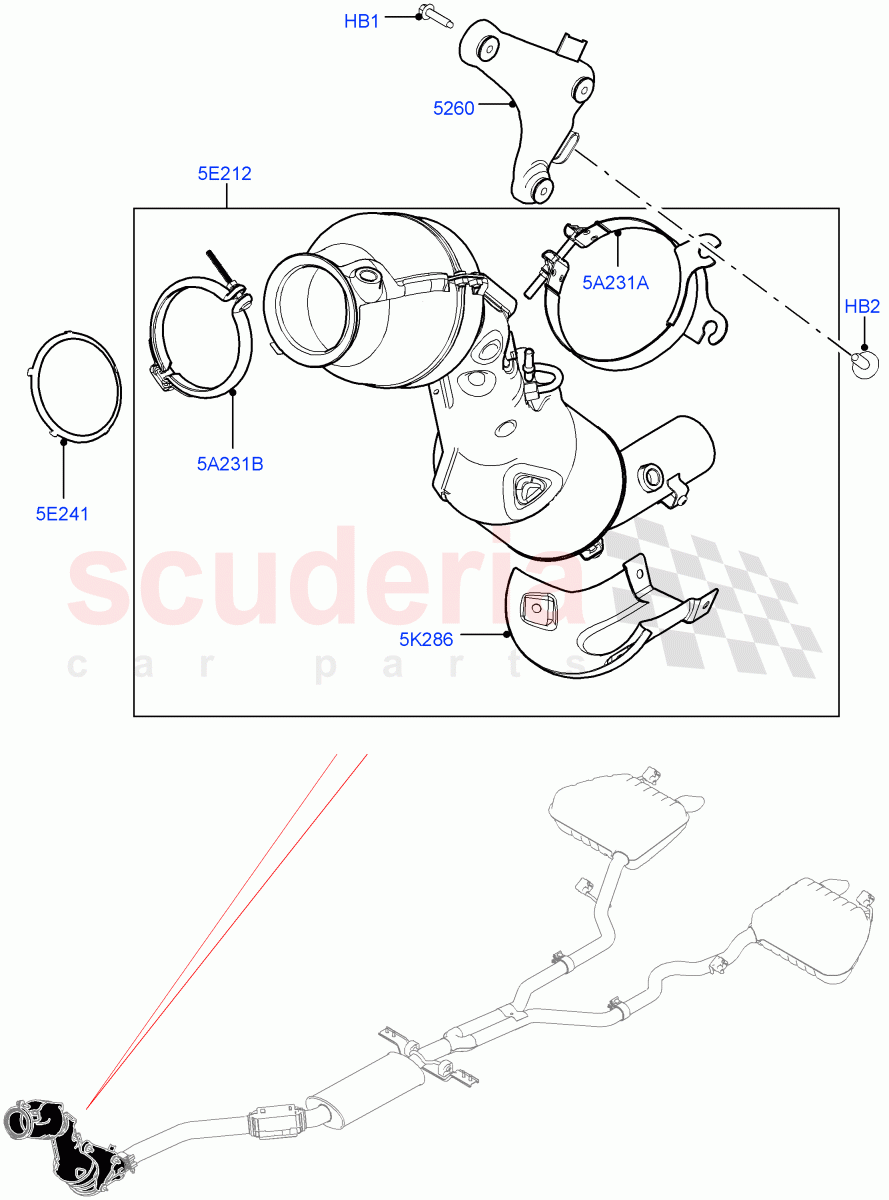Front Exhaust System (2.0L I4 Mid DOHC AJ200 Petrol, Beijing 6 Petrol Emission, 2.0L I4 High DOHC AJ200 Petrol, EU6C Emission, 2.0L AJ200P Hi PHEV, EU6D - Final (Petrol) Emission) of Land Rover Land Rover Range Rover Velar (2017+) [2.0 Turbo Petrol AJ200P]