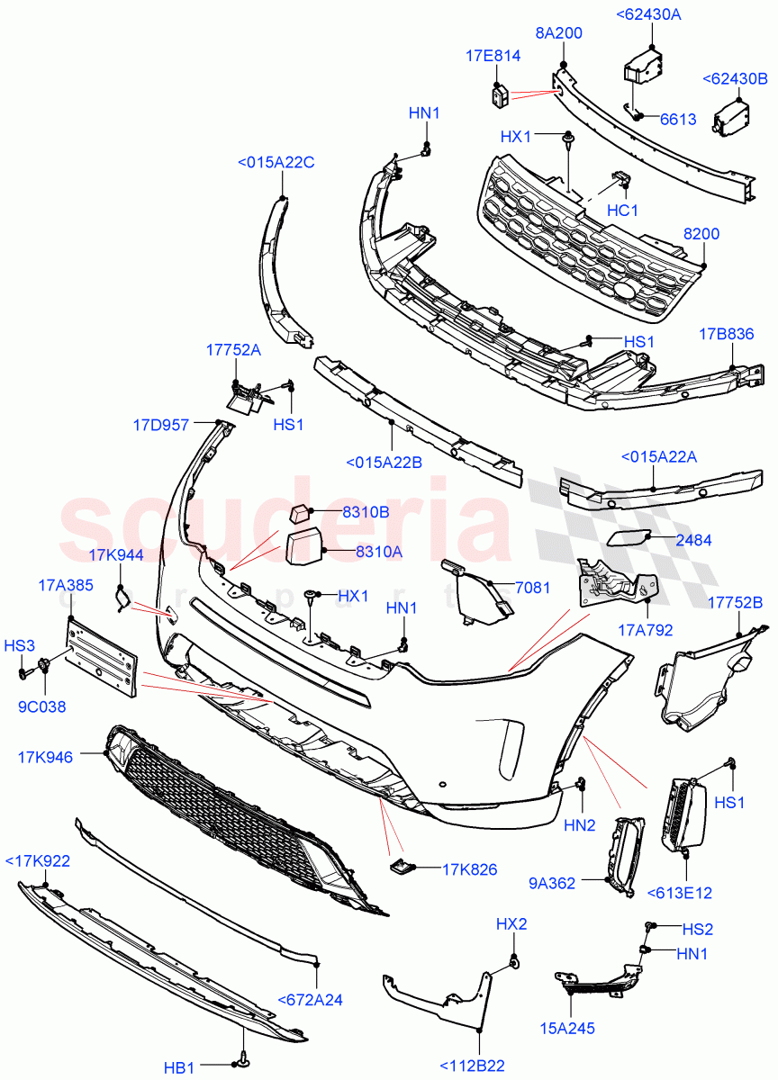 Radiator Grille And Front Bumper(Halewood (UK),Front Bumper - Sport - Body Colour)((V)FROMLH000001) of Land Rover Land Rover Discovery Sport (2015+) [1.5 I3 Turbo Petrol AJ20P3]