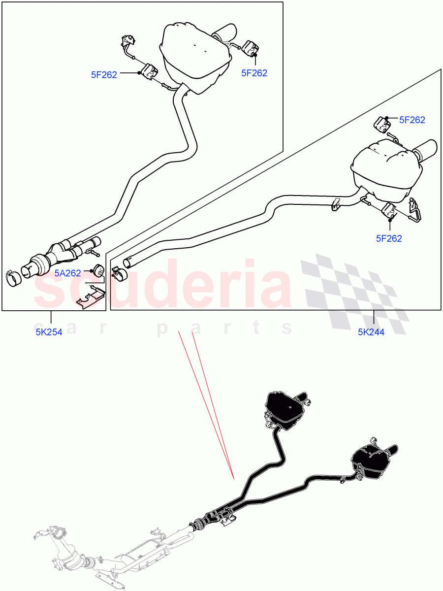 Exhaust System (2.0L I4 DSL MID DOHC AJ200, Itatiaia (Brazil), With 7 Seat Configuration, Spare Wheel - Reduced Section Steel, 2.0L I4 DSL HIGH DOHC AJ200) ((V) FROMGT000001) of Land Rover Land Rover Discovery Sport (2015+) [2.0 Turbo Diesel]