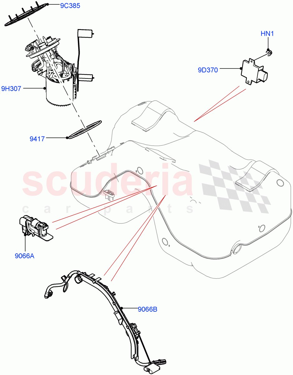 Fuel Pump And Sender Unit(2.0L I4 High DOHC AJ200 Petrol,2.0L I4 Mid DOHC AJ200 Petrol)((V)FROMJH000001) of Land Rover Land Rover Range Rover Evoque (2012-2018) [2.0 Turbo Petrol AJ200P]