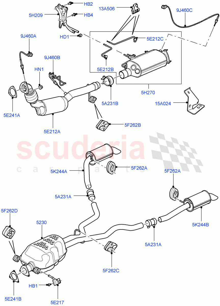 Exhaust System (Lion Diesel 2.7 V6 (140KW), Stage IV + DPF Emissions, With Diesel Particulate Filter) ((V) FROM8A000001, (V) TO9A999999) of Land Rover Land Rover Range Rover Sport (2005-2009) [2.7 Diesel V6]