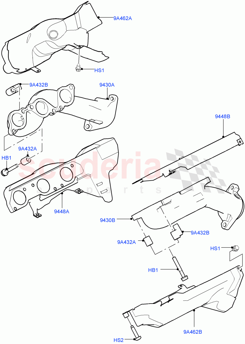 Exhaust Manifold (Solihull Plant Build) (3.0L DOHC GDI SC V6 PETROL, EU2, Proconve L6 Emissions, ULEV II Requirements, SULEV Requirements, Japan Requirements, EU6 Emissions, Stage V European Emissions, Euro Stage 4 Emissions) ((V) FROMEA000001) of Land Rover Land Rover Range Rover (2012-2021) [3.0 DOHC GDI SC V6 Petrol]