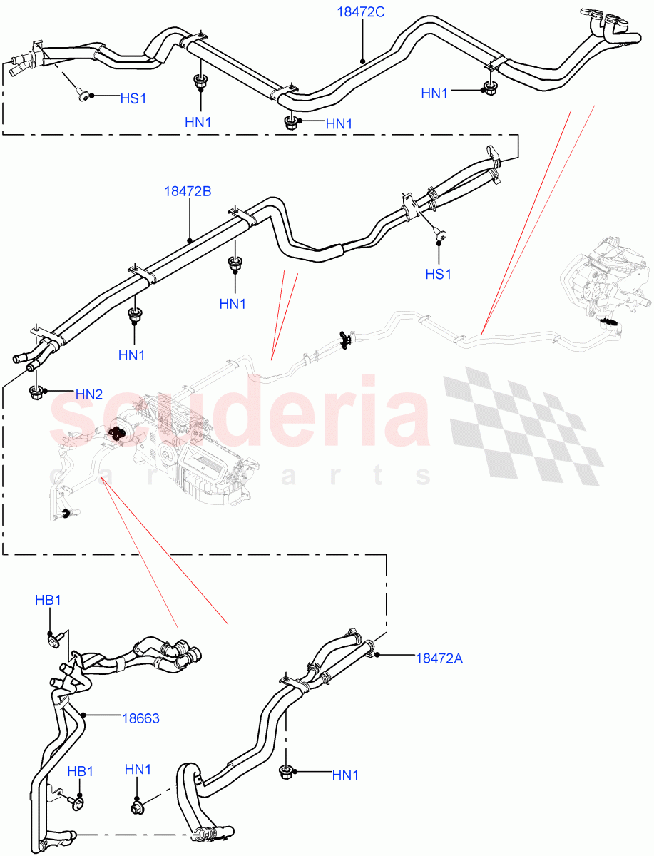 Heater Hoses(Nitra Plant Build)(3.0 V6 D Gen2 Twin Turbo,Premium Air Conditioning-Front/Rear,3.0L DOHC GDI SC V6 PETROL,3.0 V6 D Gen2 Mono Turbo,3.0 V6 D Low MT ROW)((V)FROMK2000001) of Land Rover Land Rover Discovery 5 (2017+) [2.0 Turbo Petrol AJ200P]