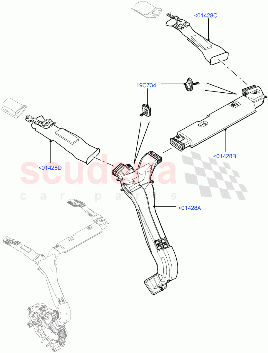 Air Vents, Louvres And Ducts(Headliner, Internal Components)(With Air Conditioning - Front/Rear,Premium Air Con Hybrid Front/Rear)((V)FROMEA000001,(V)TOJA999999) of Land Rover Land Rover Range Rover (2012-2021) [5.0 OHC SGDI NA V8 Petrol]