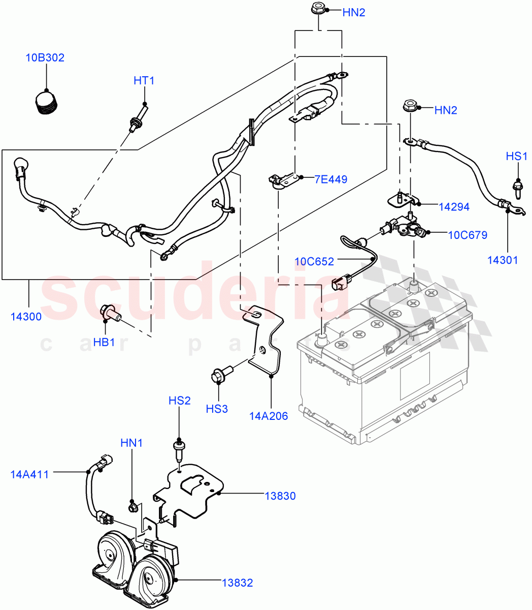 Battery Cables And Horn(Halewood (UK)) of Land Rover Land Rover Range Rover Evoque (2012-2018) [2.0 Turbo Petrol AJ200P]