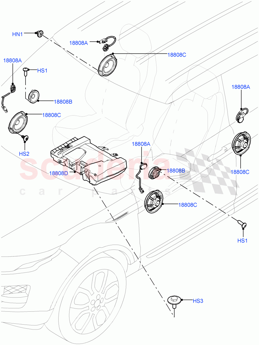 Speakers(Itatiaia (Brazil),Hi Line Audio System - 600 W)((V)FROMGT000001) of Land Rover Land Rover Range Rover Evoque (2012-2018) [2.0 Turbo Petrol GTDI]