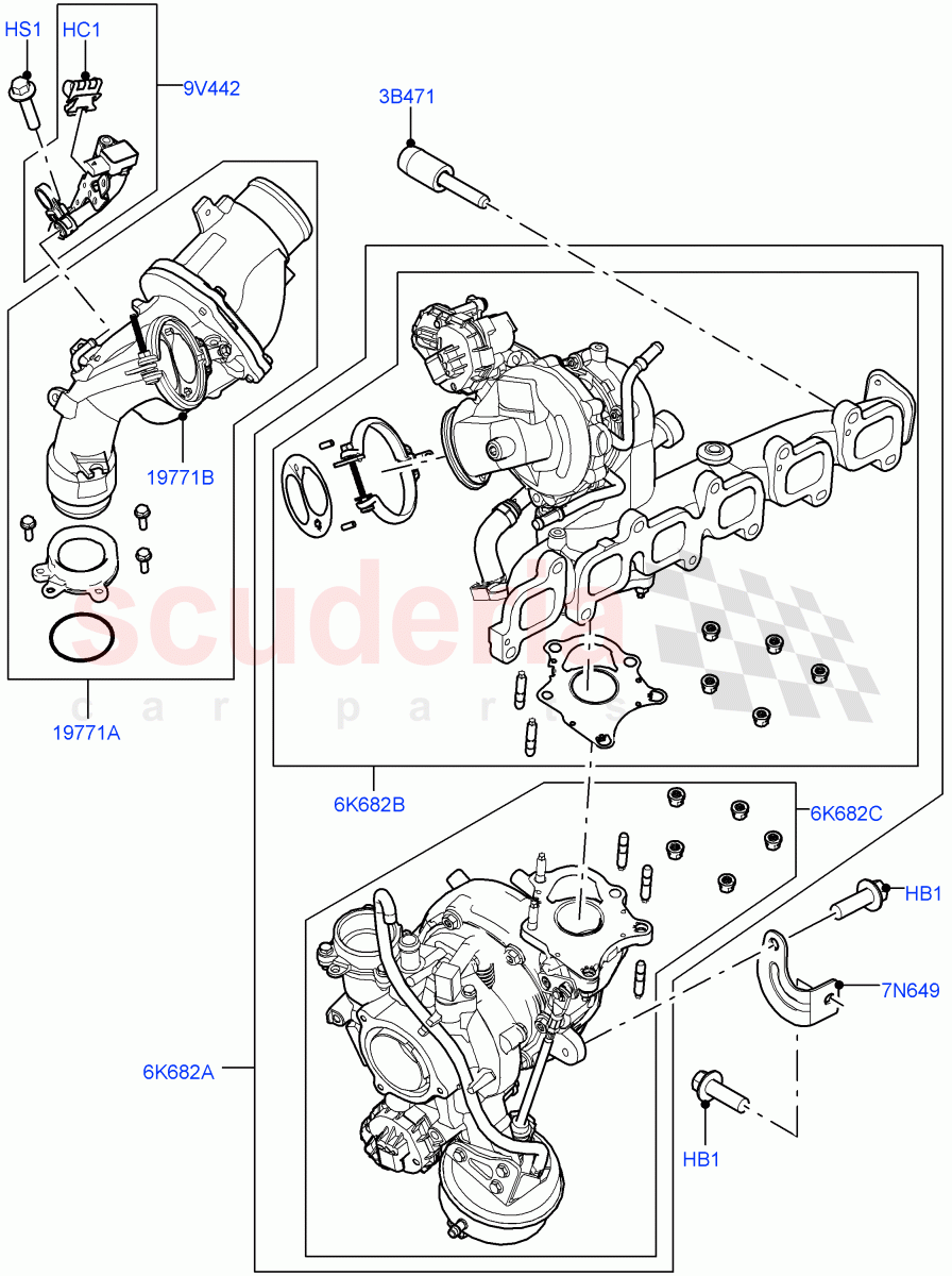 Turbocharger(Nitra Plant Build)(3.0L AJ20D6 Diesel High)((V)FROMM2000001) of Land Rover Land Rover Discovery 5 (2017+) [3.0 I6 Turbo Diesel AJ20D6]