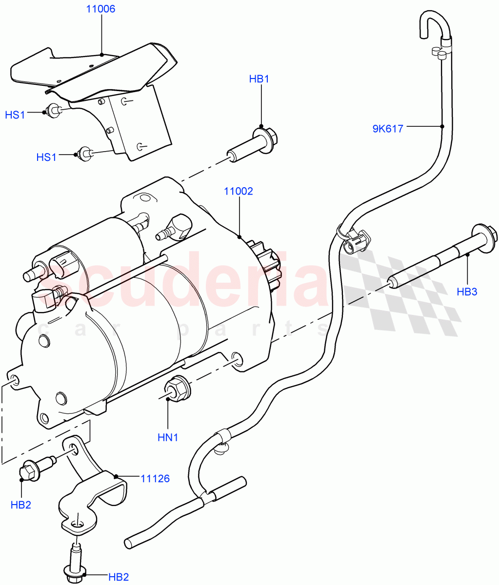 Starter Motor(3.0L DOHC GDI SC V6 PETROL,Starter - Stop/Start System)((V)FROMEA000001,(V)TOHA999999) of Land Rover Land Rover Discovery 4 (2010-2016) [3.0 DOHC GDI SC V6 Petrol]