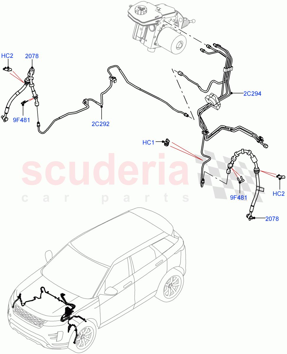 Front Brake Pipes(LHD,Halewood (UK),Electric Engine Battery-MHEV,Less Electric Engine Battery)((V)FROMMH000001) of Land Rover Land Rover Range Rover Evoque (2019+) [2.0 Turbo Diesel AJ21D4]