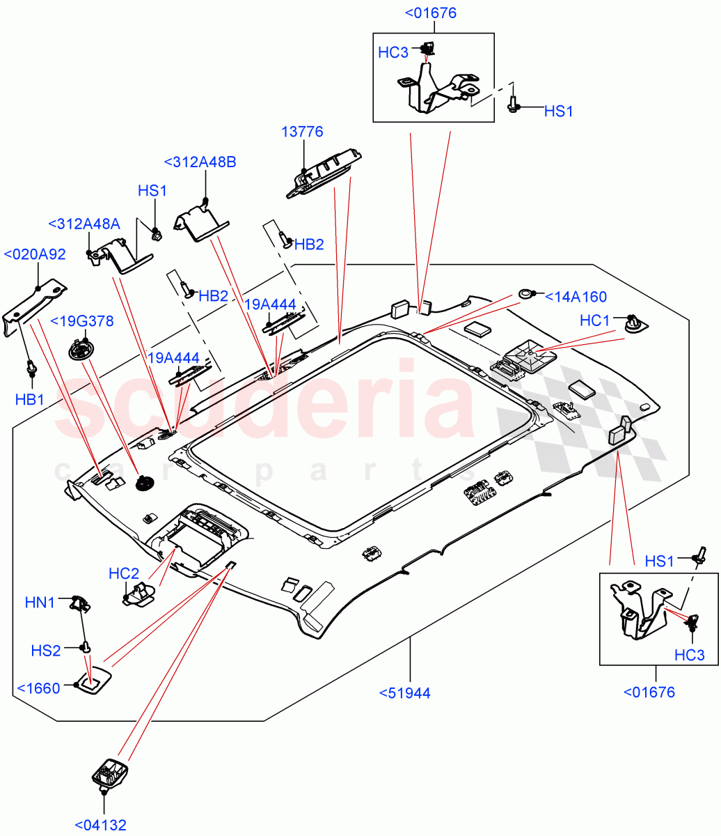 Headlining And Sun Visors(With Roof Conversion-Panorama Roof,Changsu (China),With Roof Conversion-Panorama Power) of Land Rover Land Rover Range Rover Evoque (2019+) [2.0 Turbo Diesel]