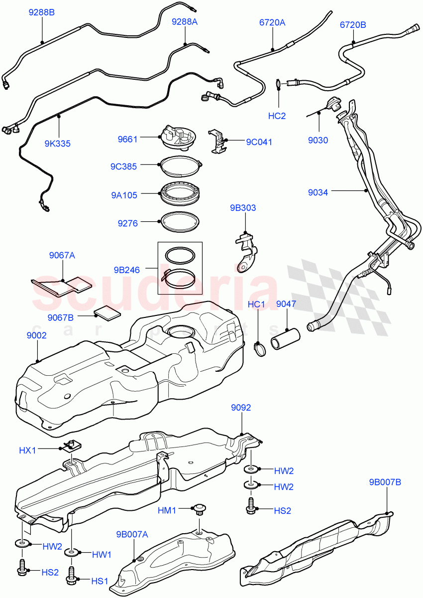 Fuel Tank & Related Parts(With 3 Vent Pipes, Vehicles With Original Fuel Tank)(3.6L V8 32V DOHC EFi Diesel Lion)((V)FROM7A000001,(V)TO9A999999) of Land Rover Land Rover Range Rover Sport (2005-2009) [3.6 V8 32V DOHC EFI Diesel]