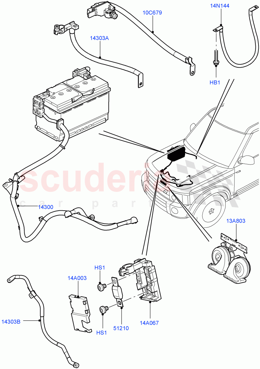 Battery Cables And Horn ((V) FROMAA000001, (V) TODA999999) of Land Rover Land Rover Discovery 4 (2010-2016) [2.7 Diesel V6]