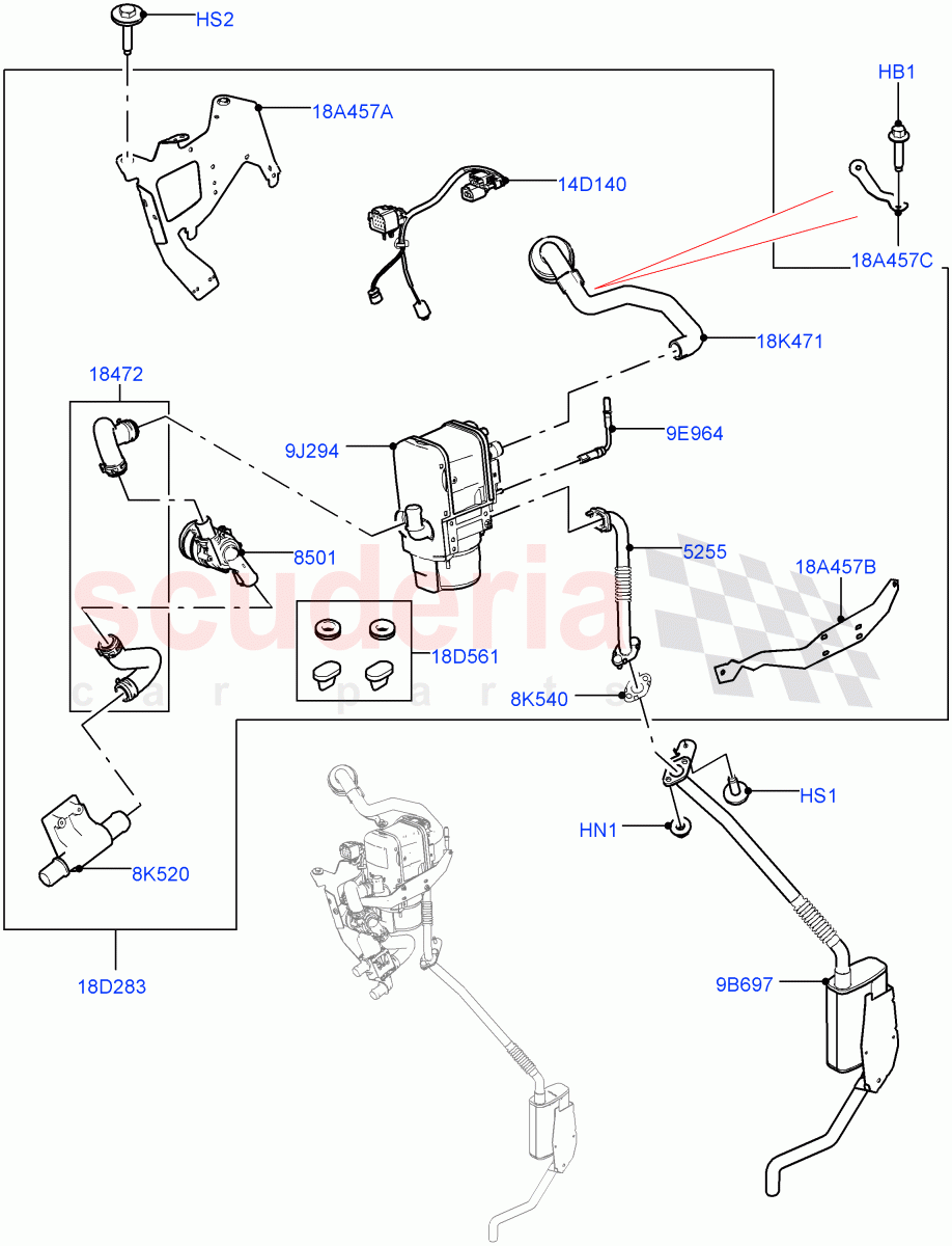 Auxiliary Fuel Fired Pre-Heater(Heater Components)(3.0 V6 D Low MT ROW,With Fuel Fired Heater,Less Park Heating,3.0 V6 D Gen2 Mono Turbo,3.0 V6 D Gen2 Twin Turbo,4.4L DOHC DITC V8 Diesel)((V)FROMJA000001,(V)TOJA999999) of Land Rover Land Rover Range Rover (2012-2021) [5.0 OHC SGDI NA V8 Petrol]
