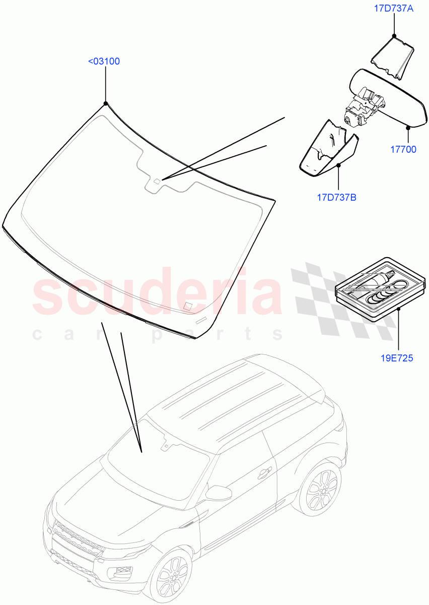 Windscreen/Inside Rear View Mirror(Changsu (China))((V)FROMEG000001,(V)TOGG134737) of Land Rover Land Rover Range Rover Evoque (2012-2018) [2.0 Turbo Petrol AJ200P]