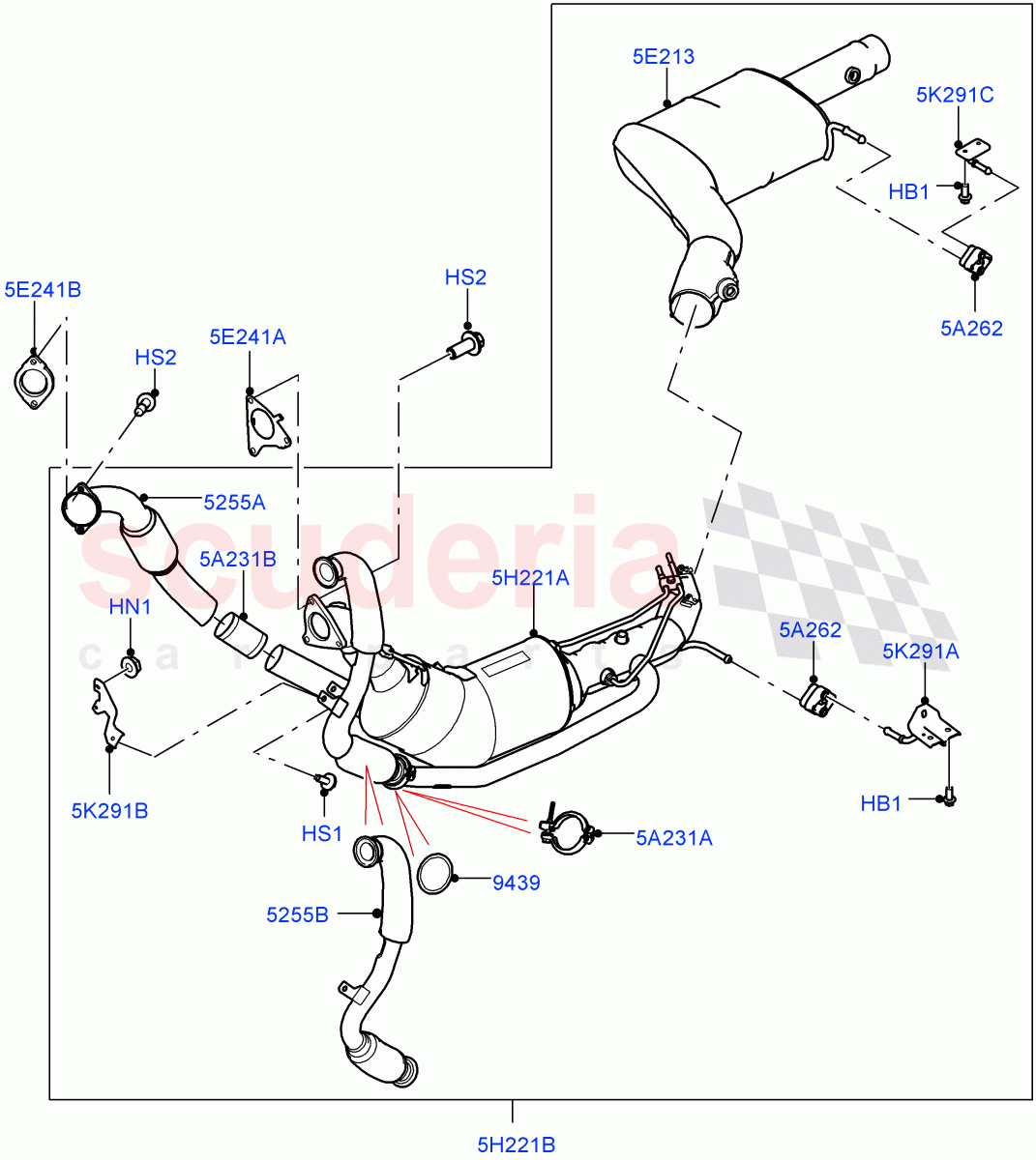 Front Exhaust System(Solihull Plant Build)(3.0 V6 D Gen2 Twin Turbo,EU6 + DPF Emissions,Japan Requirements,EU6D Diesel + DPF Emissions)((V)FROMFA000001) of Land Rover Land Rover Range Rover Sport (2014+) [3.0 Diesel 24V DOHC TC]