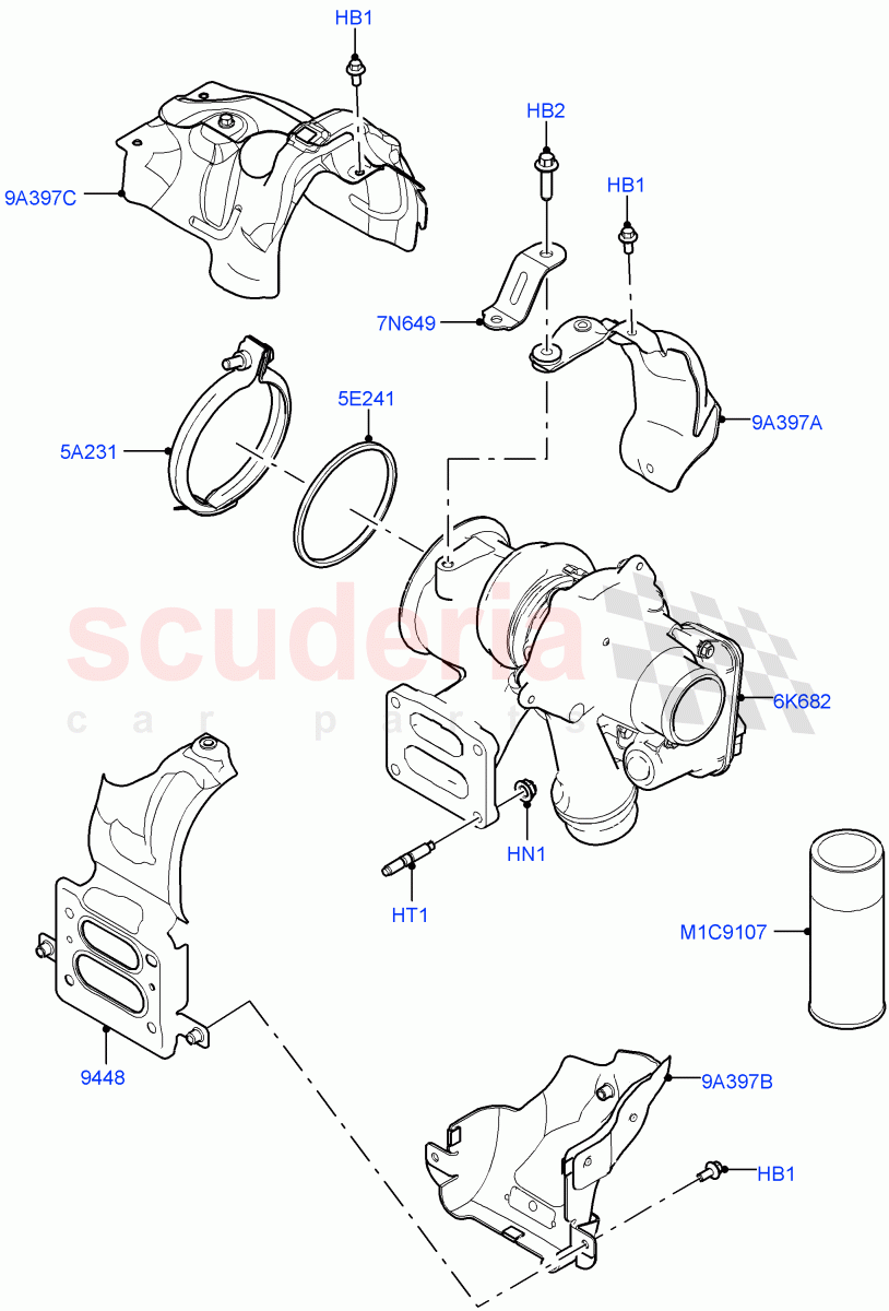 Turbocharger(2.0L I4 High DOHC AJ200 Petrol,2.0L I4 Mid DOHC AJ200 Petrol,2.0L I4 Mid AJ200 Petrol E100)((V)FROMJH000001) of Land Rover Land Rover Range Rover Evoque (2012-2018) [2.0 Turbo Petrol AJ200P]