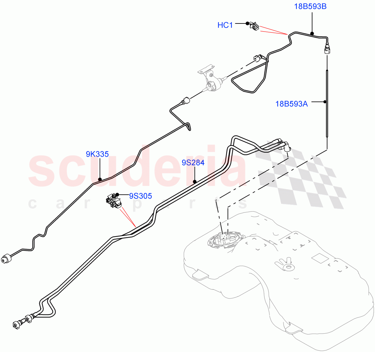 Fuel Lines(Rear)(2.0L AJ21D4 Diesel Mid,Halewood (UK))((V)FROMMH000001) of Land Rover Land Rover Range Rover Evoque (2019+) [2.0 Turbo Diesel AJ21D4]