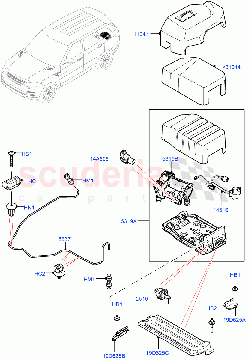 Air Suspension Compressor And Lines of Land Rover Land Rover Range Rover Sport (2014+) [2.0 Turbo Petrol AJ200P]