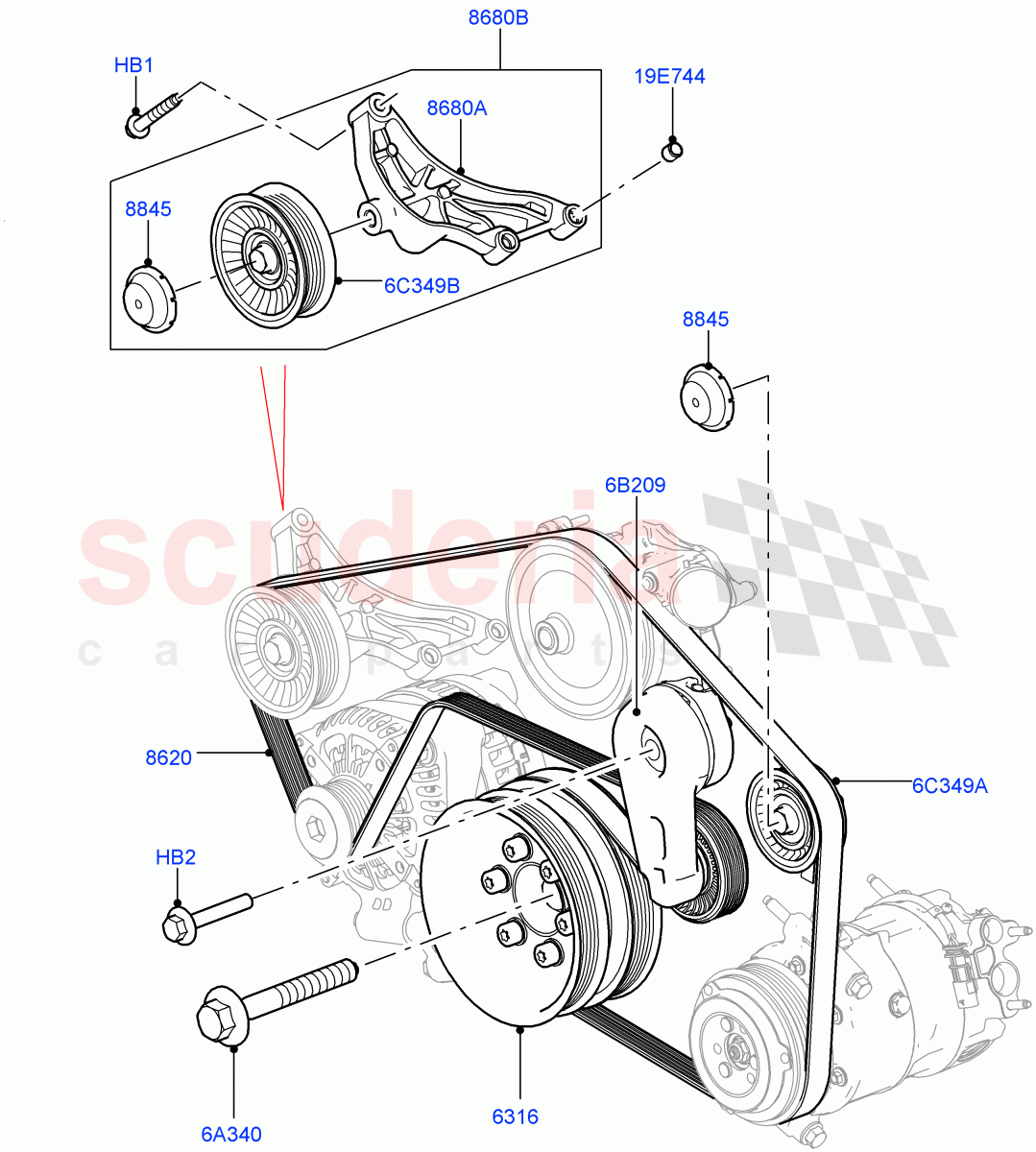 Pulleys And Drive Belts (Primary Drive, Solihull Plant Build) (3.0L DOHC GDI SC V6 PETROL) ((V) FROMEA000001) of Land Rover Land Rover Discovery 5 (2017+) [3.0 DOHC GDI SC V6 Petrol]