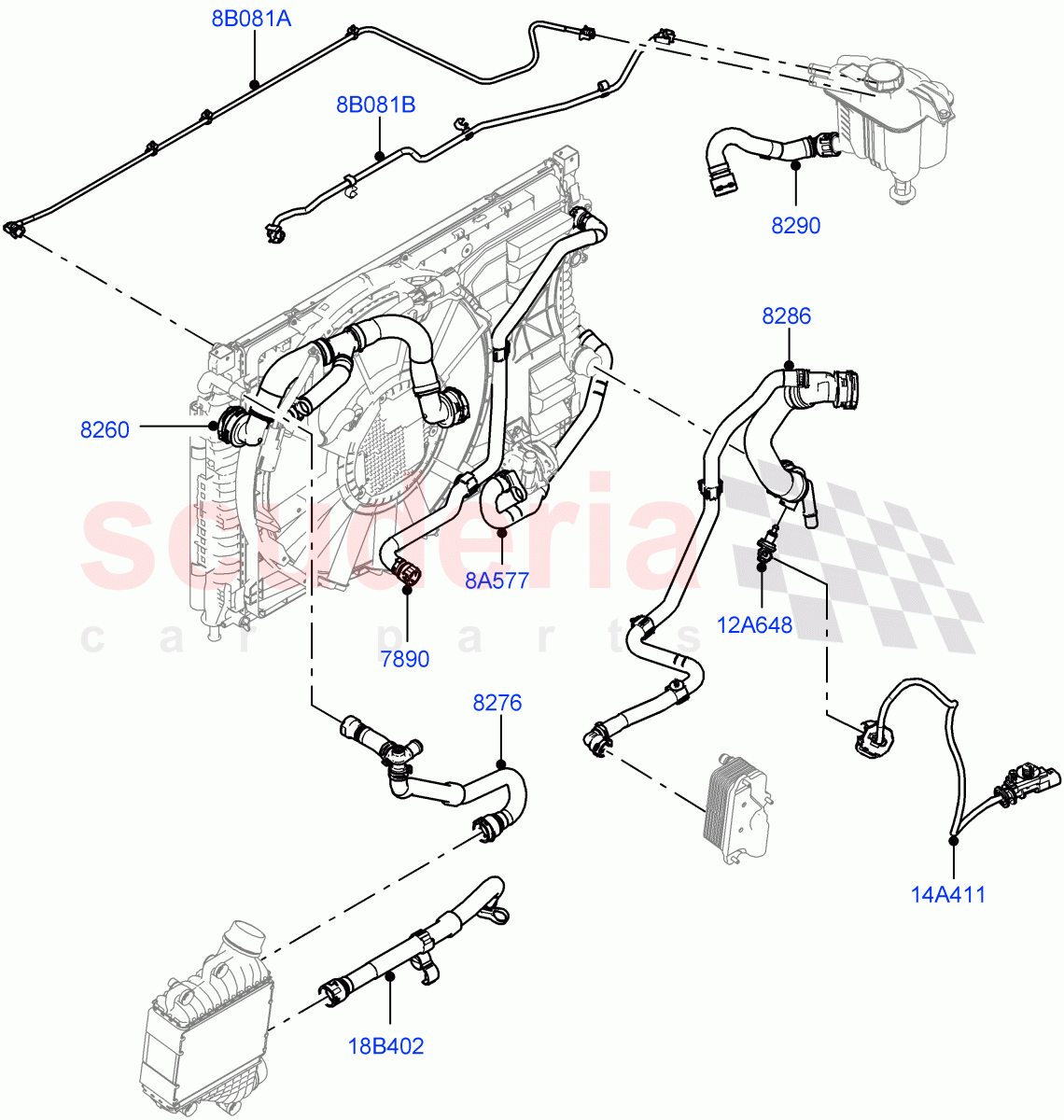 Cooling System Pipes And Hoses(2.0L AJ20P4 Petrol E100 PTA,Itatiaia (Brazil))((V)FROMLT000001) of Land Rover Land Rover Discovery Sport (2015+) [2.0 Turbo Petrol AJ200P]