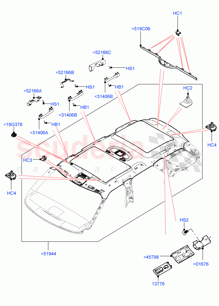 Headlining And Sun Visors(Nitra Plant Build)(Roof Conv-Power Open Front/Rear Pan,With Third Row Power Folding Seat,With 5 Seat Configuration,With 3rd Row Double Seat,With 7 Seat Configuration,Roof Conv-Front And Rear Panoramic,Less 3rd Row Rear Seat)((V)FROMK2000001) of Land Rover Land Rover Discovery 5 (2017+) [3.0 I6 Turbo Diesel AJ20D6]