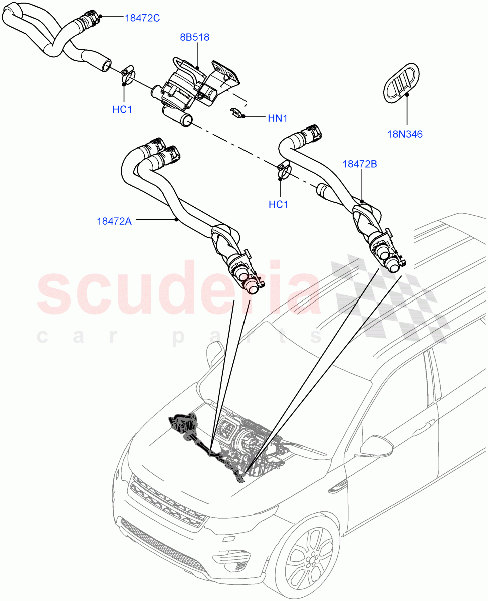 Heater Hoses(2.0L 16V TIVCT T/C Gen2 Petrol,Halewood (UK)) of Land Rover Land Rover Discovery Sport (2015+) [2.2 Single Turbo Diesel]