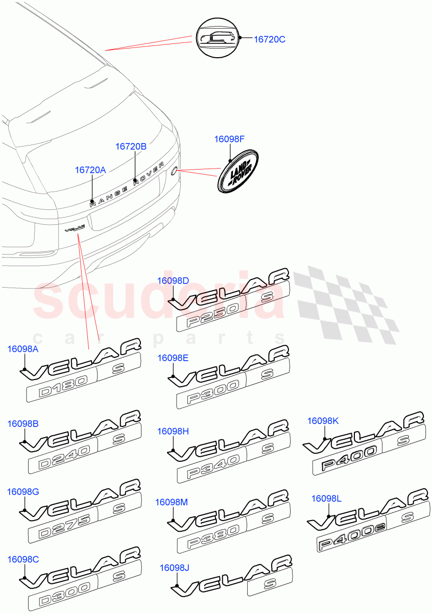 Name Plates(Rear)(Version - Core,Trunk Badge - S,Version - R-Dynamic,Trunk Badge - R Dynamic S)((V)TOMA999999) of Land Rover Land Rover Range Rover Velar (2017+) [3.0 Diesel 24V DOHC TC]