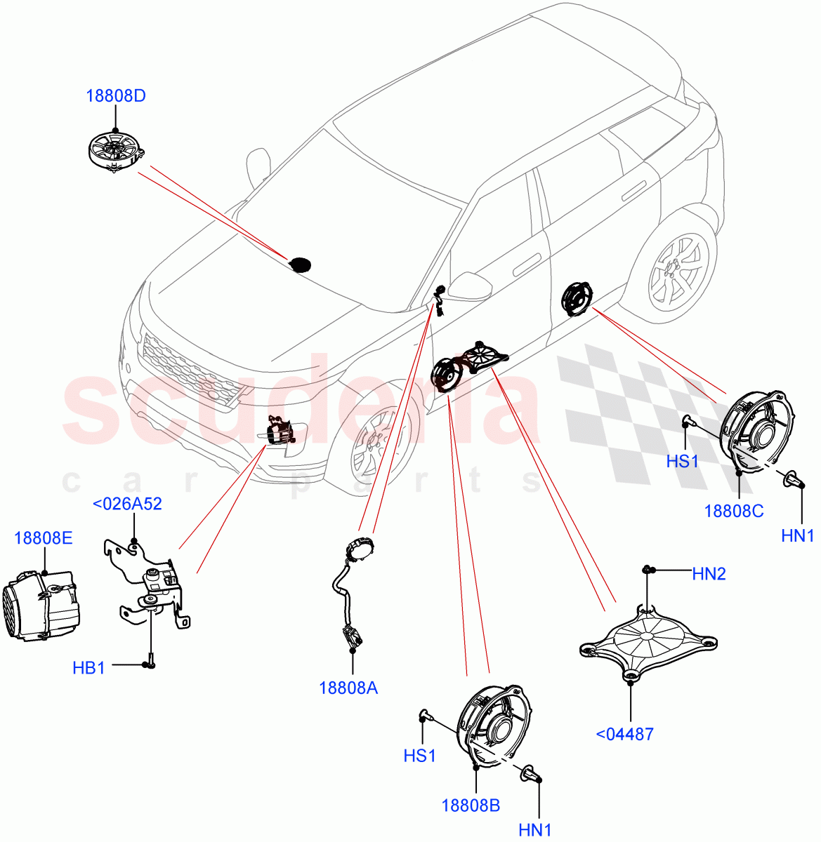 Speakers (Changsu (China), Standard Audio (Base)) of Land Rover Land Rover Range Rover Evoque (2019+) [2.0 Turbo Petrol AJ200P]