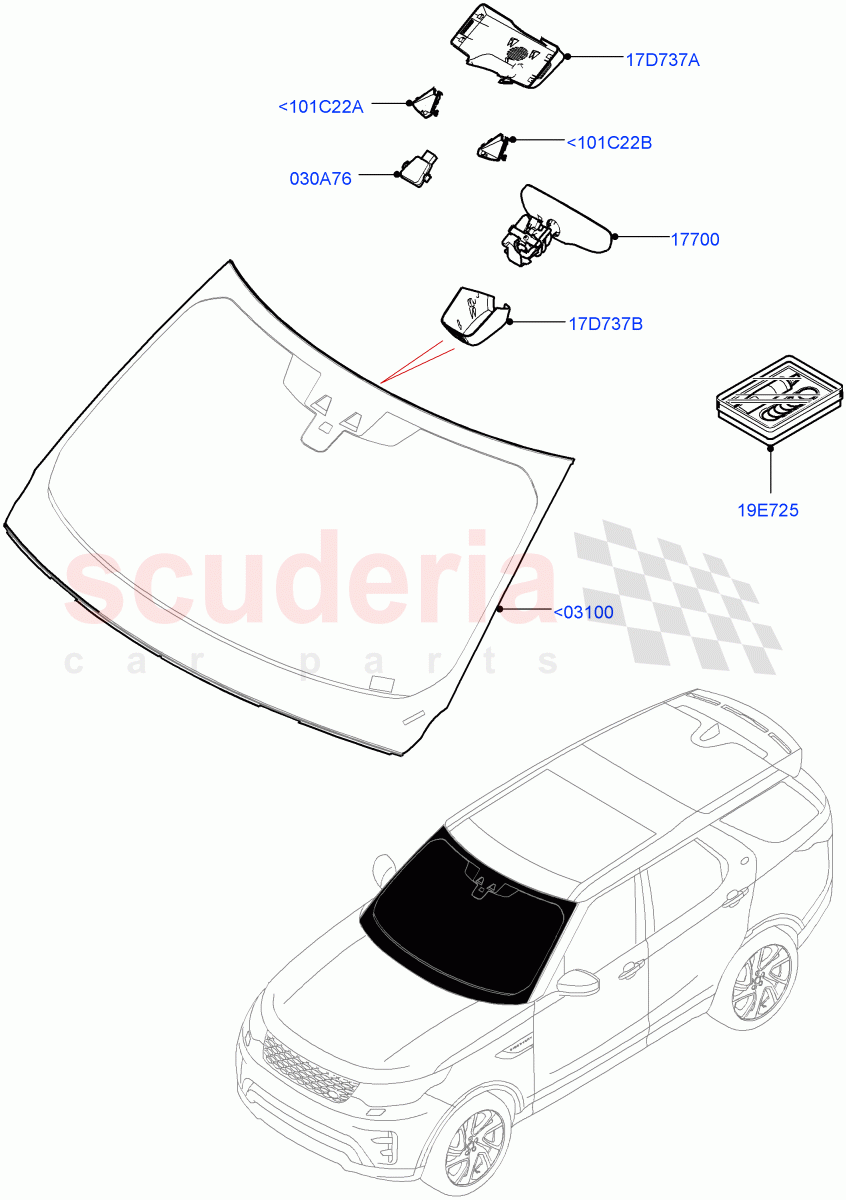 Windscreen/Inside Rear View Mirror(Solihull Plant Build)((V)FROMHA000001) of Land Rover Land Rover Discovery 5 (2017+) [3.0 I6 Turbo Petrol AJ20P6]