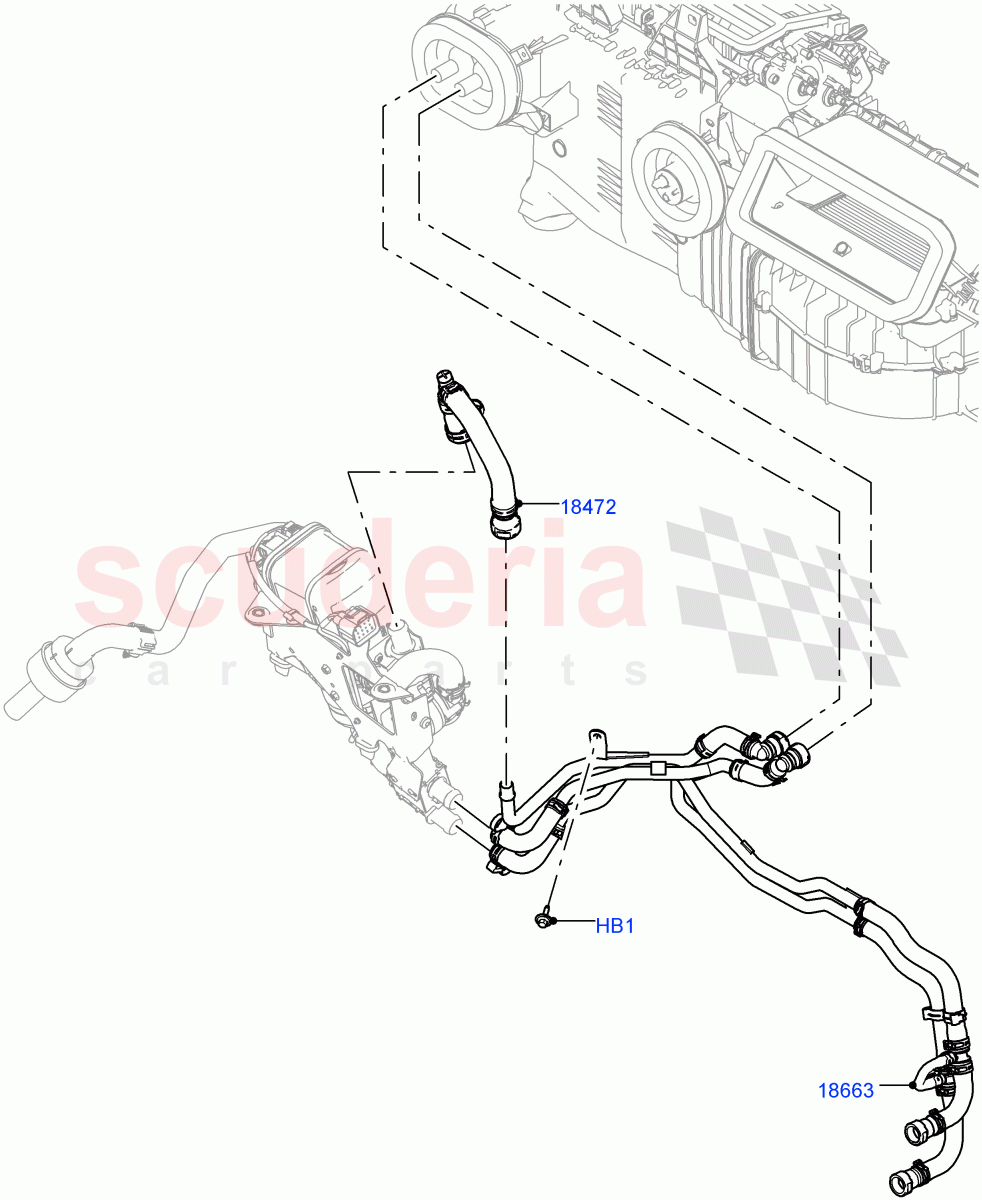 Heater Hoses(Nitra Plant Build)(2.0L I4 DSL HIGH DOHC AJ200,Fuel Fired Heater With Park Heat,With Air Conditioning - Front/Rear,2.0L I4 DSL MID DOHC AJ200,With Front Comfort Air Con (IHKA),Fuel Heater W/Pk Heat With Remote,With Manual Air Conditioning)((V)FROMK2000001) of Land Rover Land Rover Discovery 5 (2017+) [3.0 Diesel 24V DOHC TC]