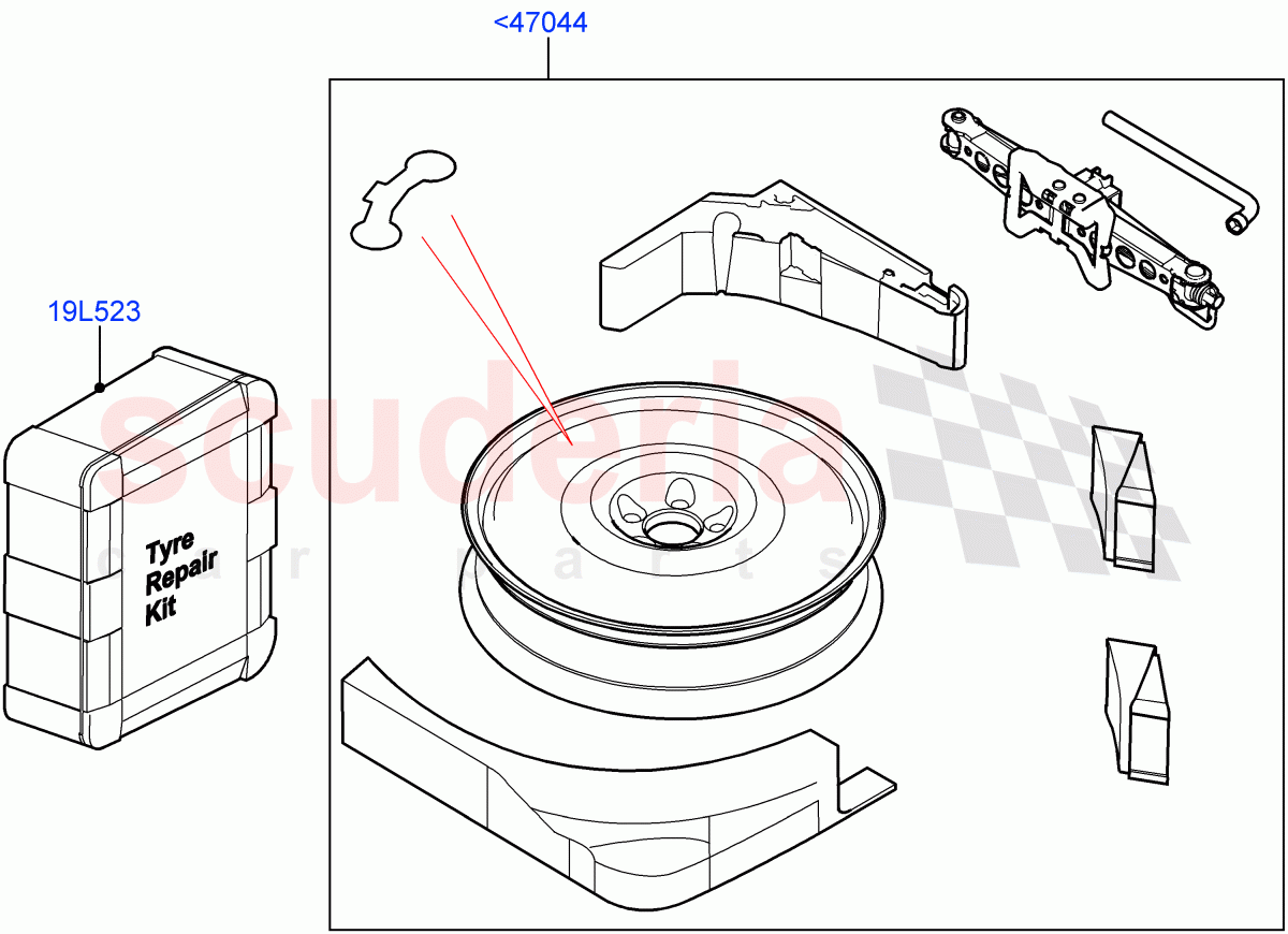 Accessory Wheels(Tyre Repair Kit, Spare wheel kit)(Itatiaia (Brazil)) of Land Rover Land Rover Range Rover Evoque (2019+) [1.5 I3 Turbo Petrol AJ20P3]