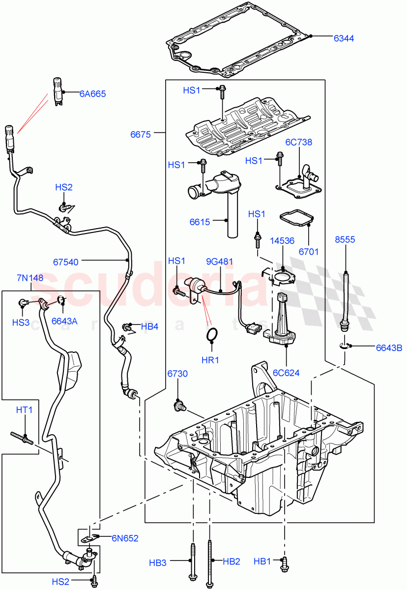 Oil Pan/Oil Level Indicator (Solihull Plant Build) (3.0 V6 Diesel) ((V) FROMAA000001) of Land Rover Land Rover Range Rover Sport (2010-2013) [3.0 Diesel 24V DOHC TC]