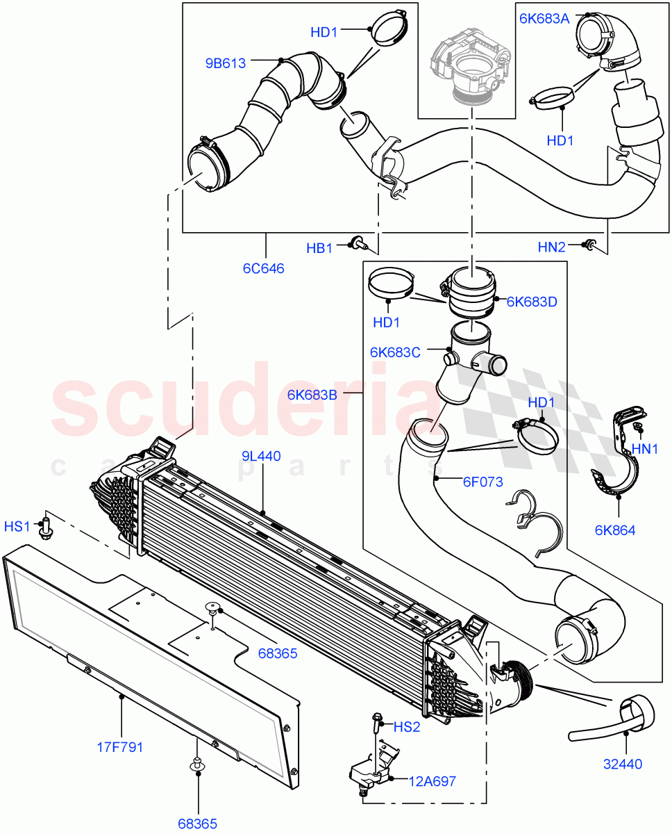 Intercooler/Air Ducts And Hoses (2.0L 16V TIVCT T/C Gen2 Petrol, 2.0L 16V TIVCT T/C 240PS Petrol) ((V) FROMEH000001) of Land Rover Land Rover Range Rover Evoque (2012-2018) [2.0 Turbo Petrol GTDI]