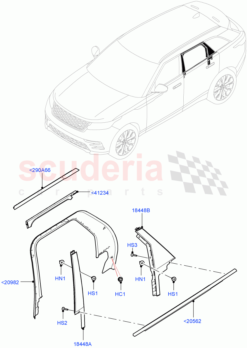 Rear Doors, Hinges & Weatherstrips (Finishers) of Land Rover Land Rover Range Rover Velar (2017+) [2.0 Turbo Diesel AJ21D4]