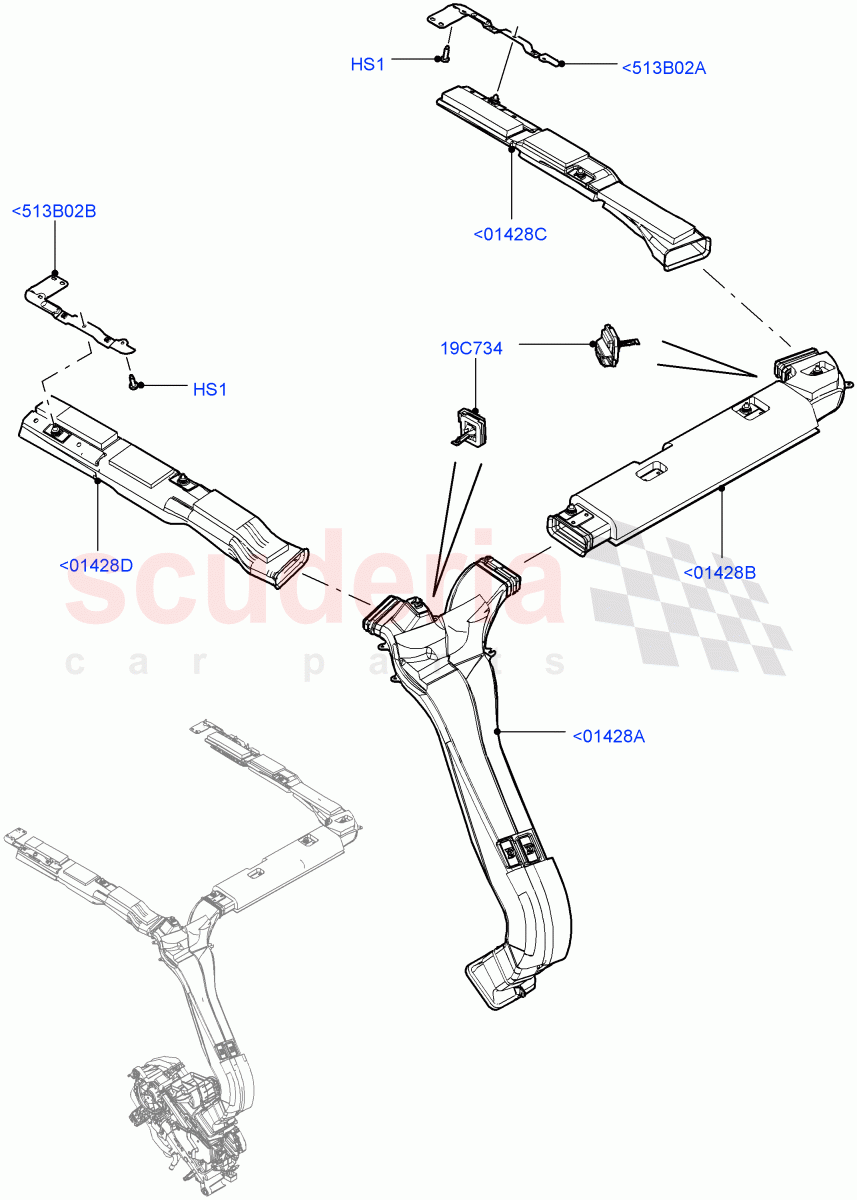 Air Vents, Louvres And Ducts(Headliner, Internal Components)(With Air Conditioning - Front/Rear)((V)TODA999999) of Land Rover Land Rover Range Rover (2012-2021) [5.0 OHC SGDI NA V8 Petrol]