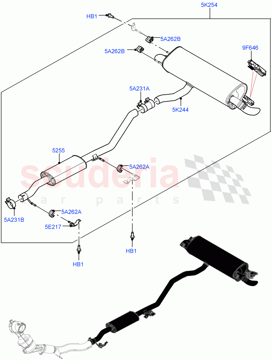 Rear Exhaust System(3 Door,2.0L I4 High DOHC AJ200 Petrol,Dual Exh Olet W/Squa Tail Pipe Garn,5 Door,2.0L I4 Mid DOHC AJ200 Petrol)((V)FROMHH000001) of Land Rover Land Rover Range Rover Evoque (2012-2018) [2.0 Turbo Petrol AJ200P]