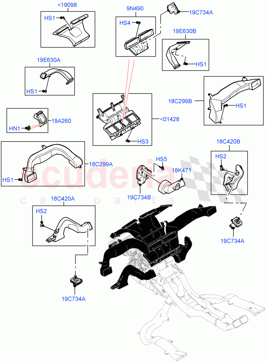 Air Vents, Louvres And Ducts(Internal Components, 1st Row)(Halewood (UK)) of Land Rover Land Rover Range Rover Evoque (2019+) [1.5 I3 Turbo Petrol AJ20P3]