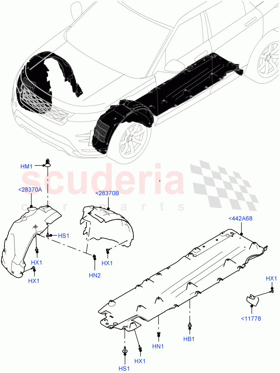 Front Panels, Aprons & Side Members(Wheelhouse)(Changsu (China),Electric Engine Battery-MHEV,Less Electric Engine Battery) of Land Rover Land Rover Range Rover Evoque (2019+) [2.0 Turbo Diesel]