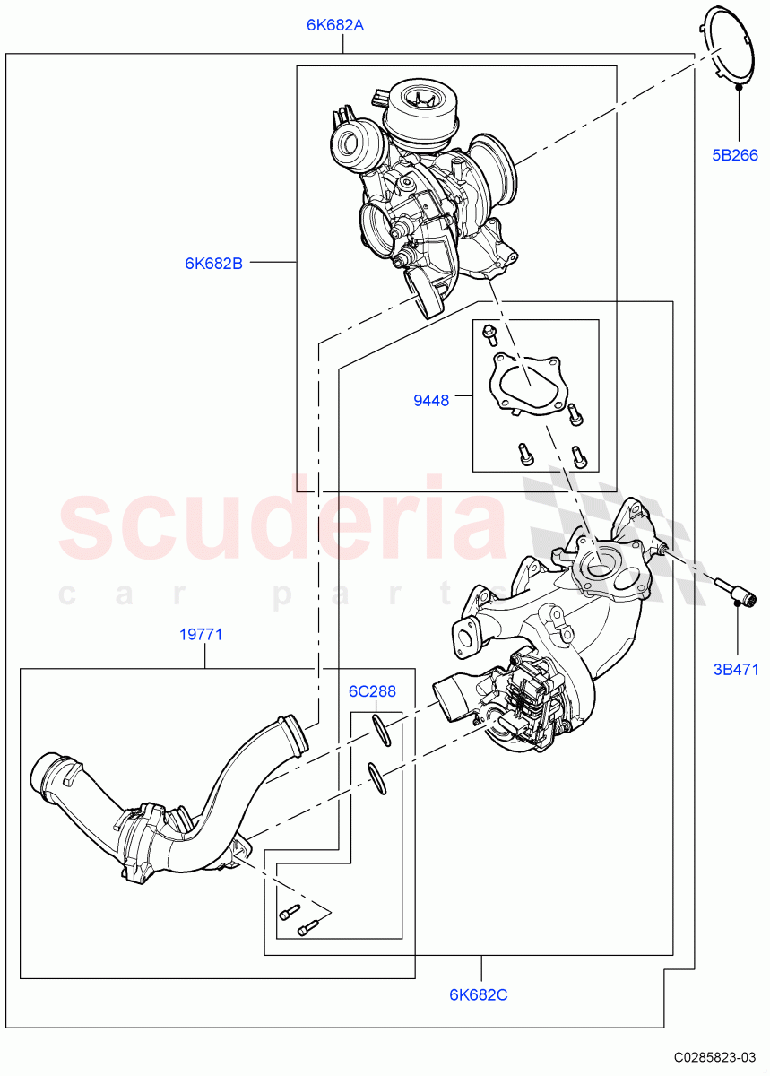 Turbocharger(2.0L I4 DSL HIGH DOHC AJ200,Itatiaia (Brazil))((V)FROMJT000001) of Land Rover Land Rover Discovery Sport (2015+) [2.0 Turbo Diesel]