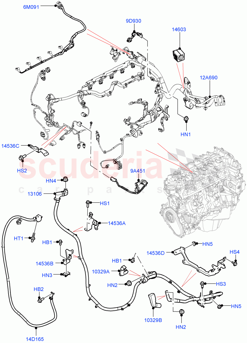 Engine Harness (Nitra Plant Build) (3.0L AJ20D6 Diesel High, Less Electric Engine Battery) ((V) FROMM2000001) of Land Rover Land Rover Defender (2020+) [3.0 I6 Turbo Petrol AJ20P6]
