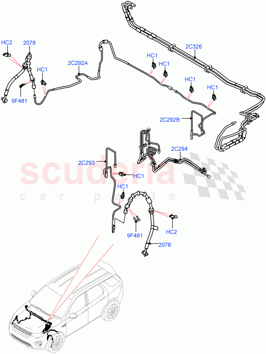 Front Brake Pipes(RHD,Halewood (UK),Less Electric Engine Battery,Electric Engine Battery-MHEV)((V)FROMLH000001,(V)TOLH999999) of Land Rover Land Rover Discovery Sport (2015+) [2.2 Single Turbo Diesel]