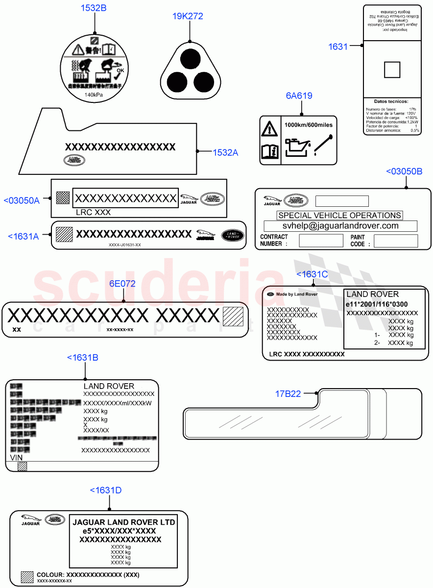 Labels (Information Decals) of Land Rover Land Rover Range Rover (2012-2021) [2.0 Turbo Petrol AJ200P]