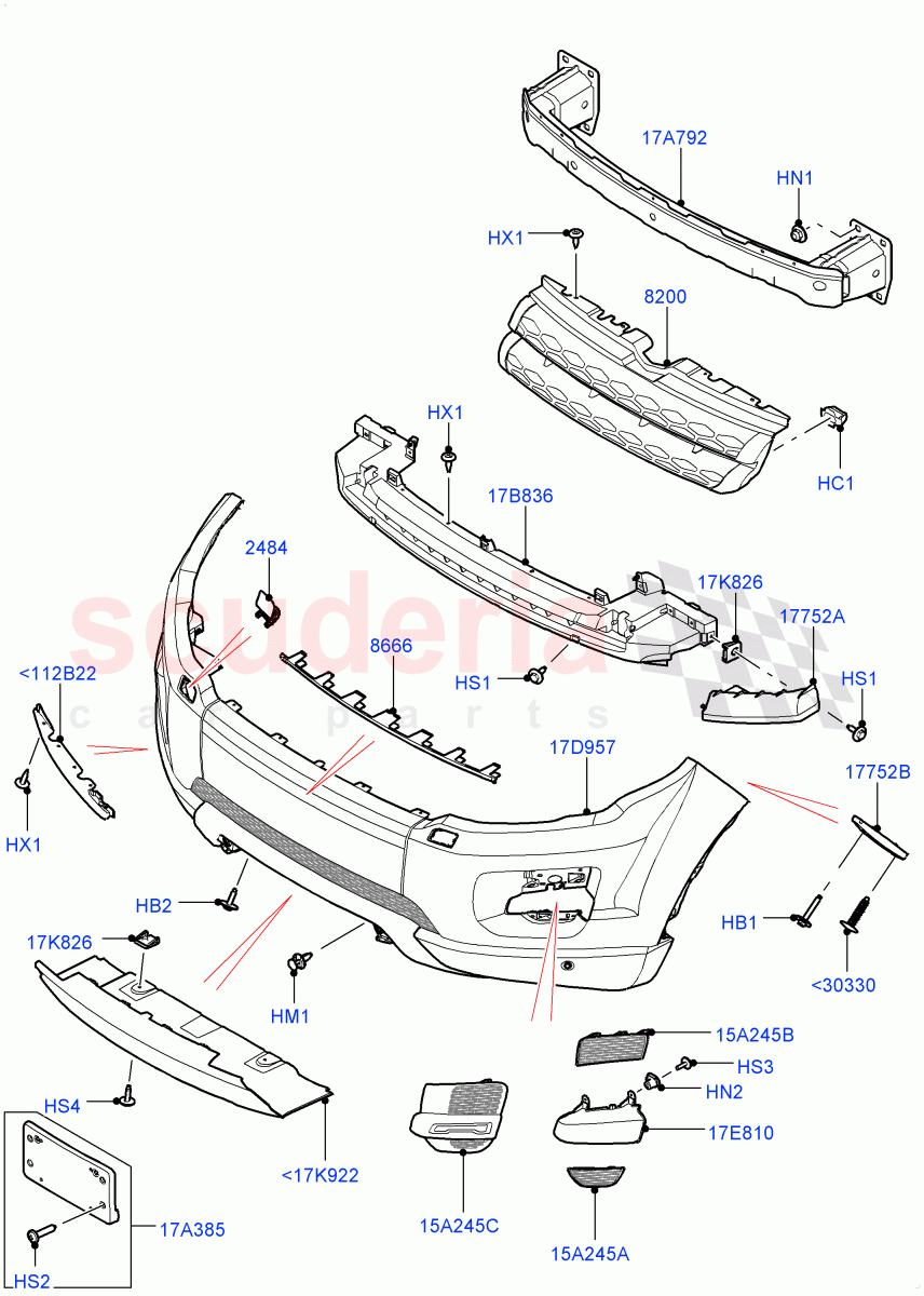 Radiator Grille And Front Bumper (Halewood (UK), Less Sales Badge, Non Sport/Dynamic) ((V) TOFH999999) of Land Rover Land Rover Range Rover Evoque (2012-2018) [2.0 Turbo Petrol AJ200P]
