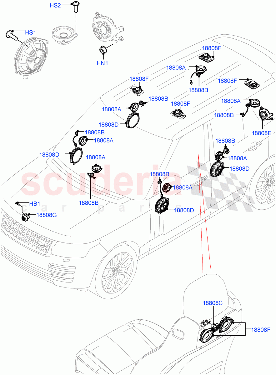 Speakers(Long Wheelbase,Super Premium Audio 2500 W)((V)FROMJA000001) of Land Rover Land Rover Range Rover (2012-2021) [3.0 I6 Turbo Diesel AJ20D6]
