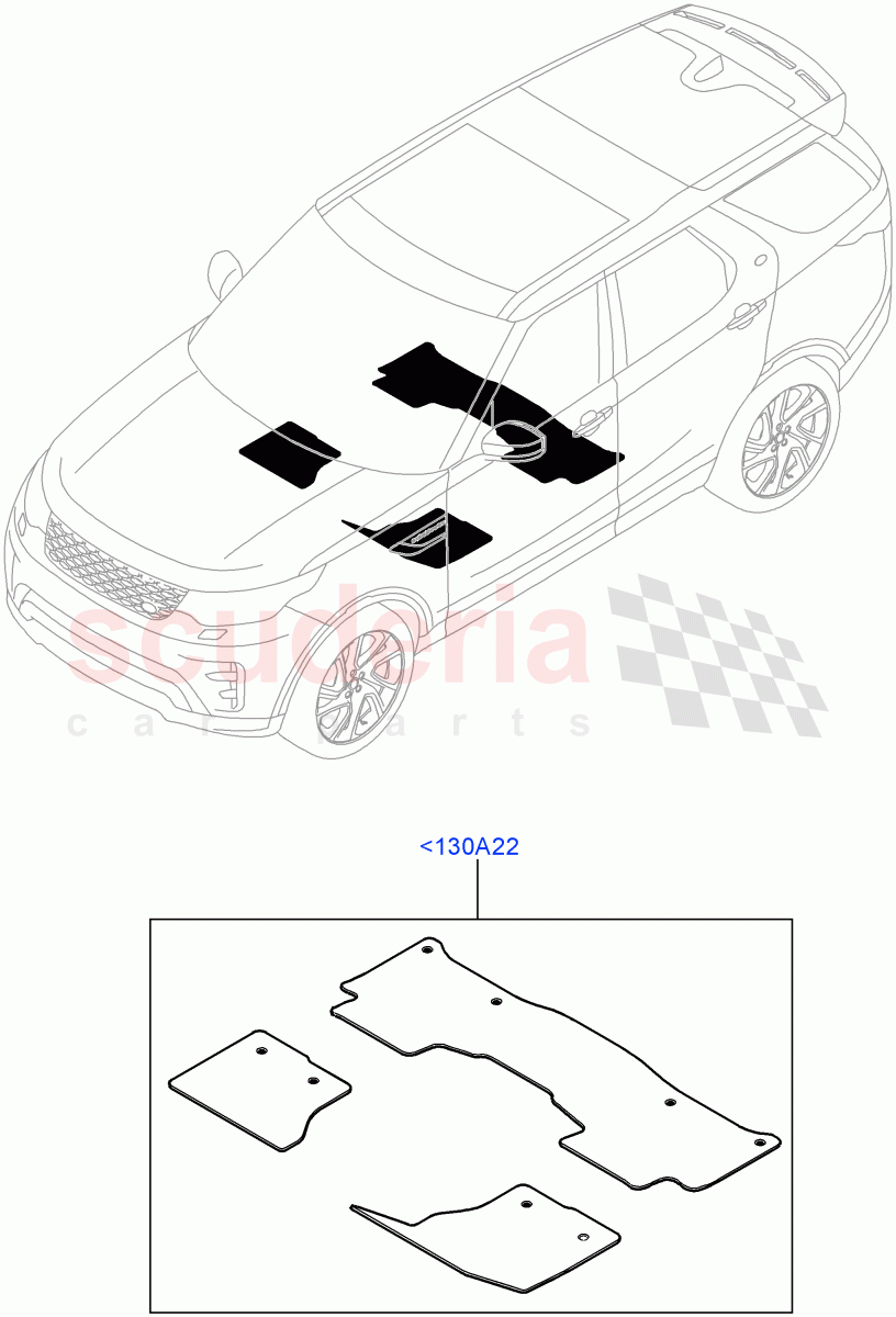 Floor Trim(Nitra Plant Build, Floor Mats)(Fr Floor Mats-Nubuck Edge W/Stitch,With 5 Seat Configuration,With 7 Seat Configuration,Front Floor Mats - Premium)((V)FROMK2000001) of Land Rover Land Rover Discovery 5 (2017+) [3.0 I6 Turbo Diesel AJ20D6]