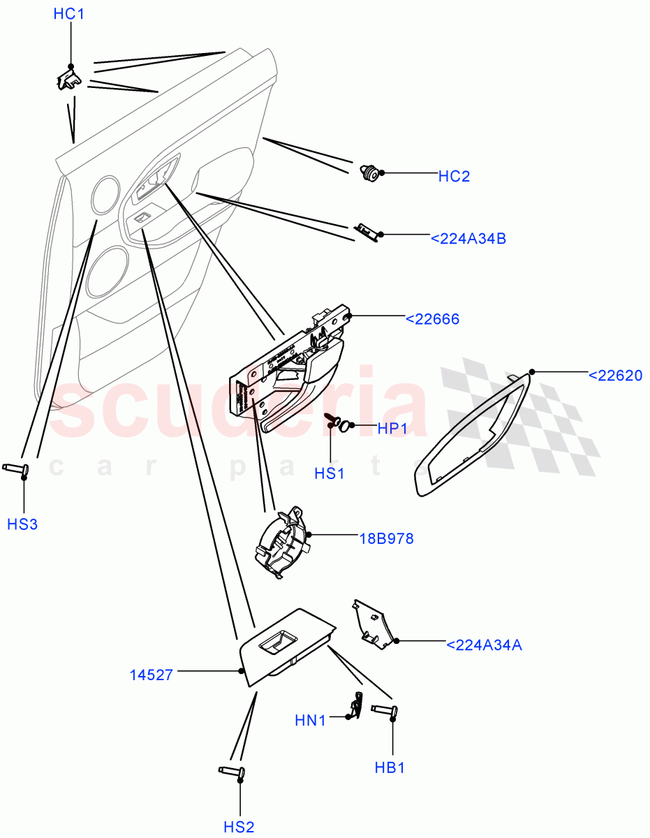 Rear Door Trim Installation (5 Door, Itatiaia (Brazil)) ((V) FROMGT000001) of Land Rover Land Rover Range Rover Evoque (2012-2018) [2.0 Turbo Petrol AJ200P]