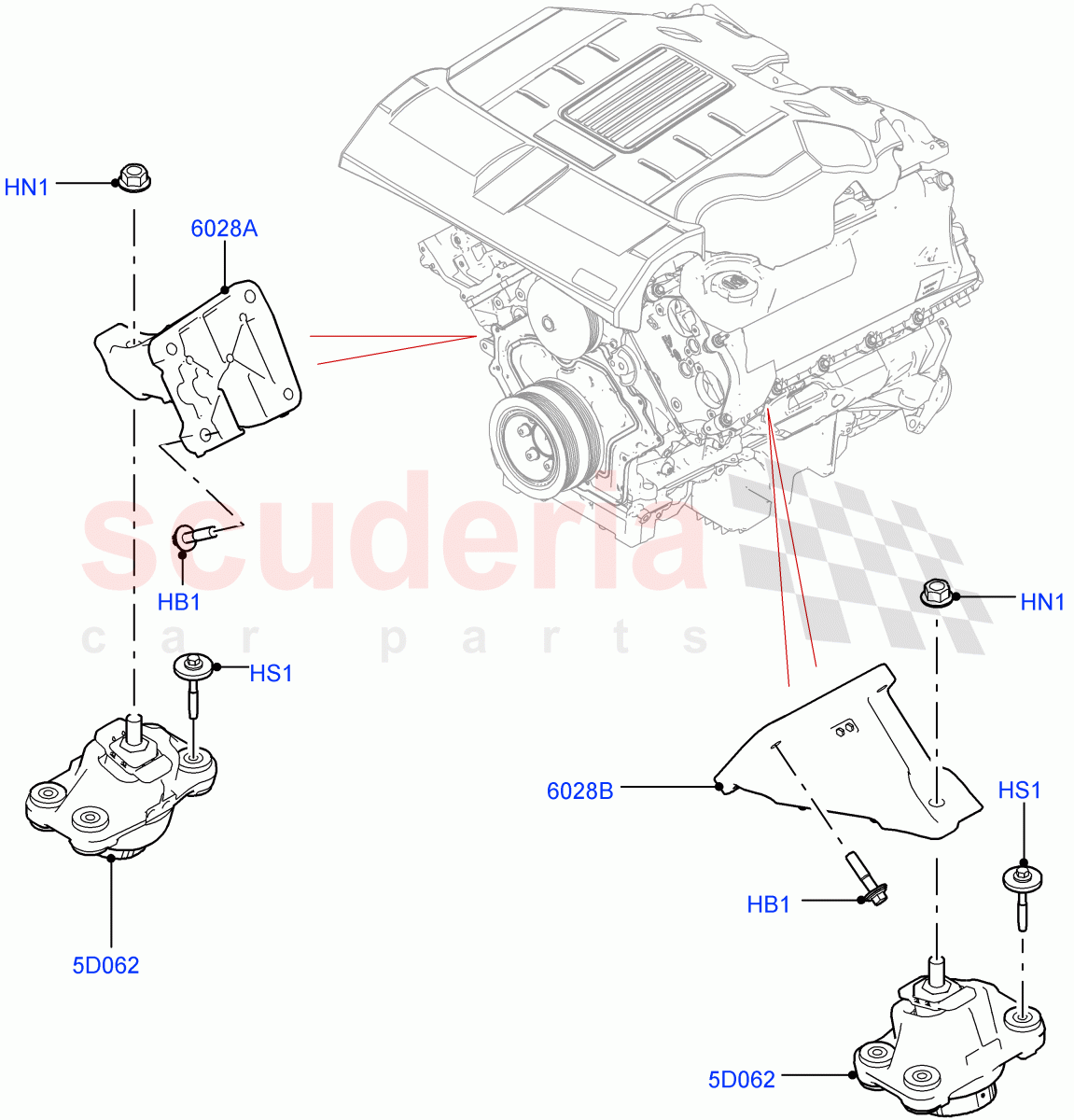 Engine Mounting (Nitra Plant Build) (3.0L DOHC GDI SC V6 PETROL) ((V) FROMK2000001) of Land Rover Land Rover Discovery 5 (2017+) [2.0 Turbo Petrol AJ200P]