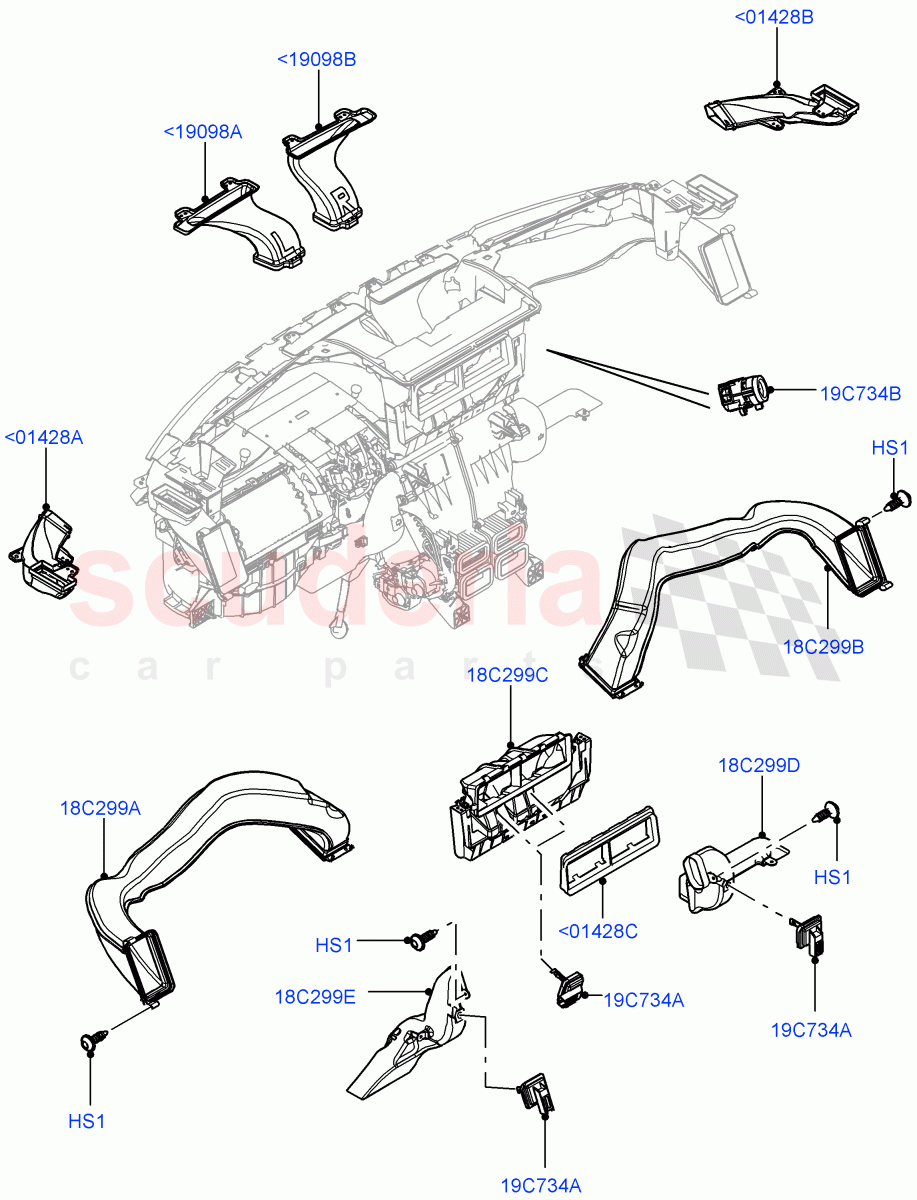 Air Vents, Louvres And Ducts (Instument Panel, Internal Components) (Less Head Up Display) of Land Rover Land Rover Range Rover Sport (2014+) [4.4 DOHC Diesel V8 DITC]